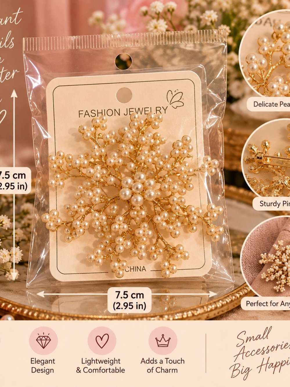Fashion Jewelry Gold and Cream Pearl Cluster Brooch